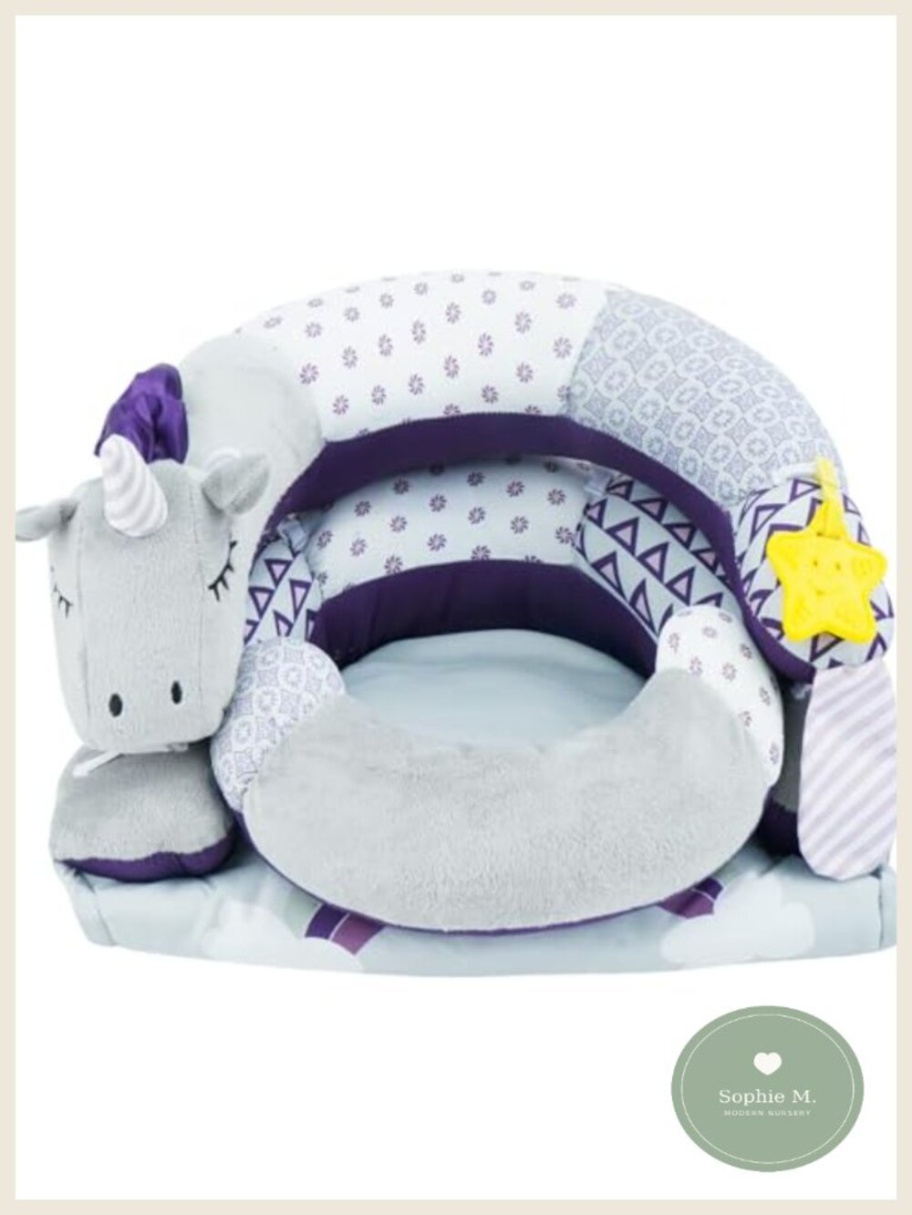 2-in-1 Tummy Time Mat & Seated Support Pillow with Detachable Toys Unicorn